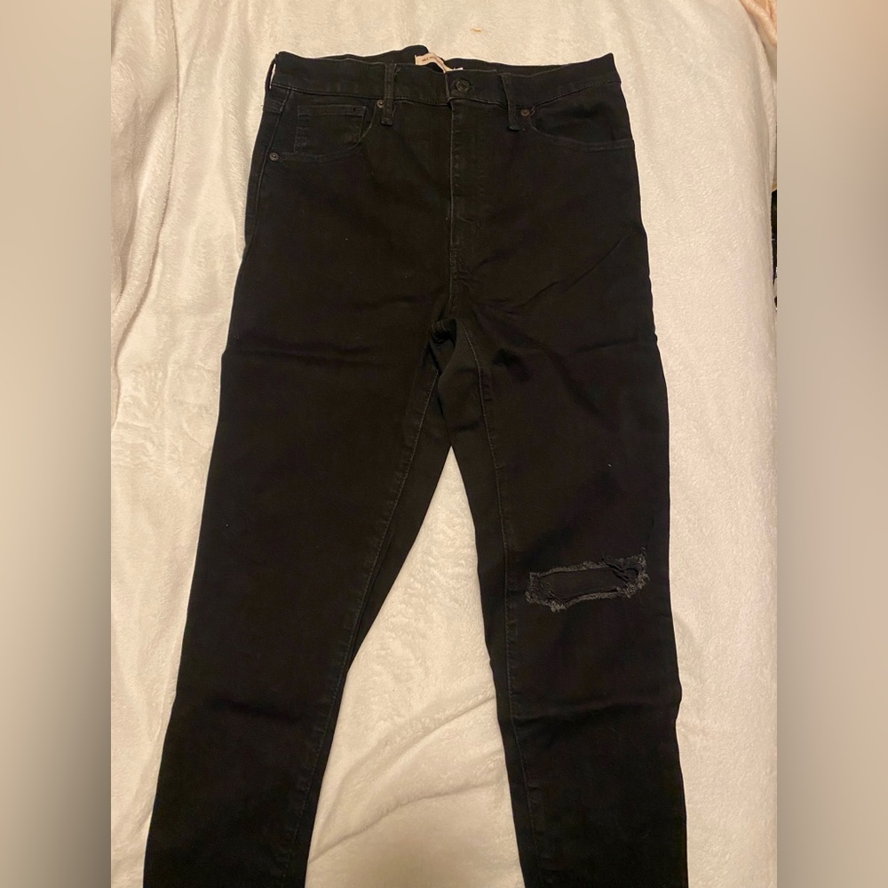 Levi’s, high rise, super skinny, destroyed, lightly worn, black jeans